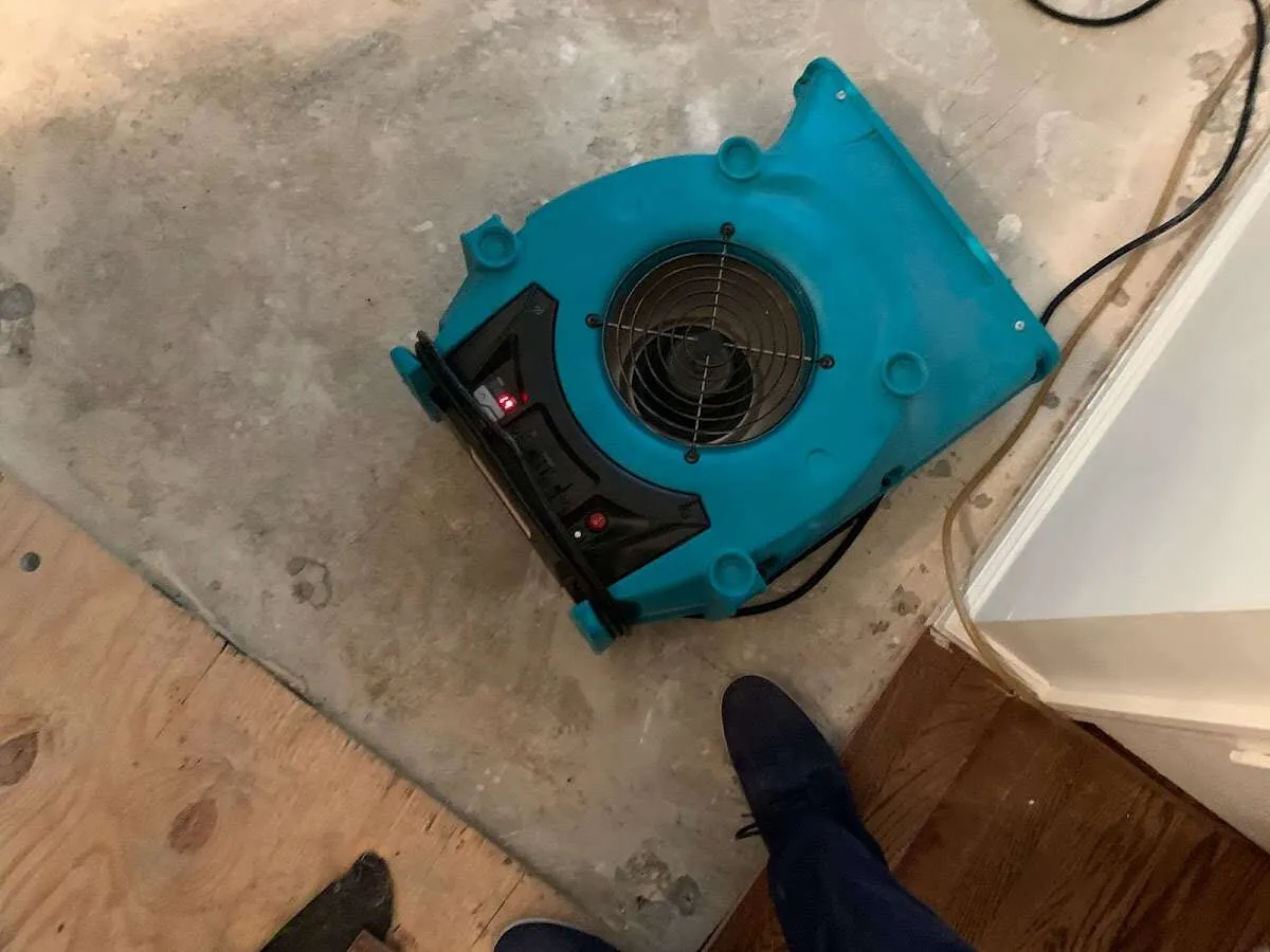 Air mover drying subfloor during Commercial Water Damage Restoration in Panama City Beach